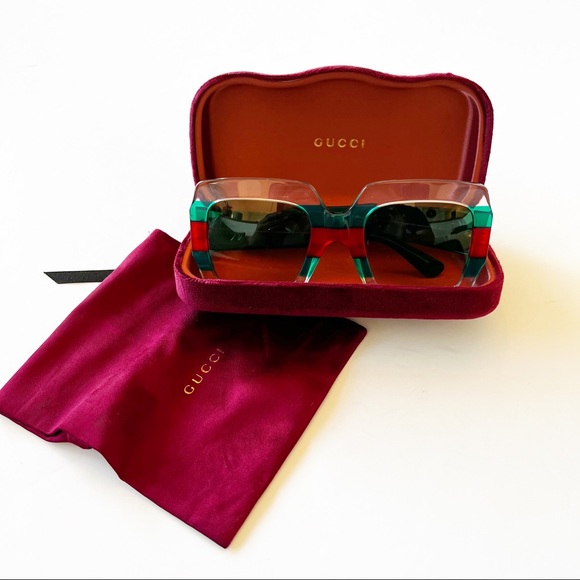 Gucci GG0178S Acetate Signature Stripe Square Frame Sunglasses With Case Bag